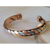 Bracelet manchette en cuivre martelé ajustable fait main style Pop Art moderne pour hommes, avec 6 aimants puissants pour le soulagement naturel des douleurs articulaires