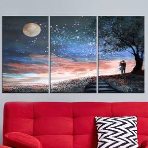Tableau mural en toile imprimée sur verre trempé, motif couple sous les étoiles, paysage, lot de 3 toiles - Product Image 1