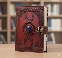 NEW ERA Vintage Leder-Hardcover Notizbuch mit Fadenbindung, Loseblatt-System, Drittes-Auge-Kristallstein, Dreifach-Mond-Skizzenbuch