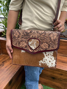 กระเป๋าสะพายคาดลำตัวหนังวัวแท้สำหรับผู้หญิงผมแบบตะวันตก - Product Image 2