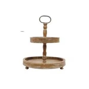 Plateau en bois à deux niveaux avec poignées en métal Plateaux à plusieurs niveaux Support à gâteau en bois de haute qualité Nouveau design Gâteau en bois - Product Image 2