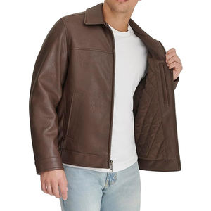 Veste en cuir de vache véritable pour homme, nouvelle mode d'hiver, vente chaude, imperméable, écologique, décontractée, chauffée, col en V, logo sur le devant - Product Image 4