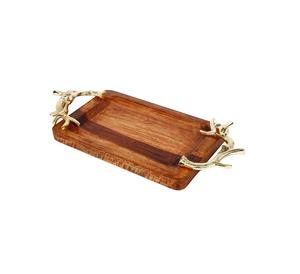 AK <b>Brass</b> Modern Style Wooden Multipurpose Serving Tray with Handle in Natural Wood Color For Kitchenware <b>Ornaments</b>/Dining Table - Product Image 5