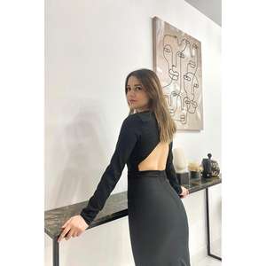 Vestido Negro sin Espalda Cómodo al por Mayor con Cintura Natural - Product Image 2