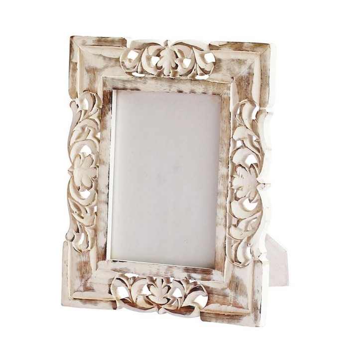 Solid Mango Wood Whitewashed Hand Carved Mirror Wall Art Customized Size for Home Decor Smart Living Room Decoration