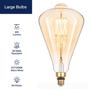 金メッキ調光可能なLEDフィラメント電球120V ST164 7W 2000K 600lmクリスマスウェディング用 - Product Image 2