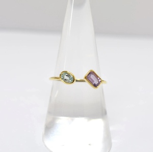 อัญมณีแท้ S925แหวนทองคำ14K อเมทิสต์ธรรมชาติน้อยและบุษราคัมสีฟ้าปรับแต่งได้สำหรับขายปลีก OEM และ ODM - Product Image 1