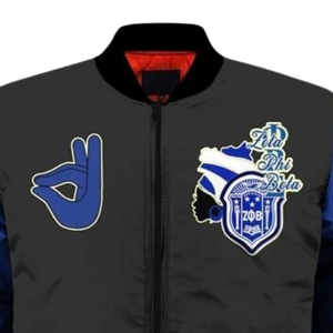 Chaqueta de Mujer Zeta Phi Beta, Azul Satinado y Blanco, Ropa Griega de Hermandad, Bordado de Escudo ZPB 1920, Diseño Universitario Premium - Product Image 4