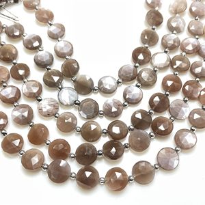 9MM Chocolate Moonstone Faceted Coin Shape Beads Natural Gemstone Coin Shape Beads <b>Center</b> <b>Drilled</b> - Product Image 3