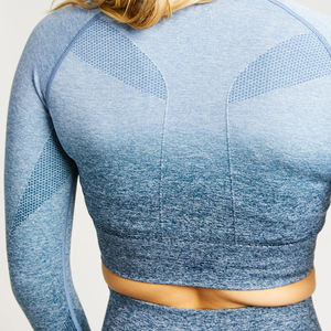 Mujeres Fitness Yoga Ropa Gimnasio Manga larga Crop Top Entrenamiento Logotipo personalizado Ropa atlética High Stretch Crop Tops - Product Image 4