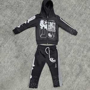 Ensemble survêtement et pantalon en molleton de coton vintage imprimé, coupe ample, délavé à l'acide, style streetwear, sweat-shirts et pantalons personnalisés - Product Image 4