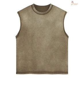 100% coton été débardeur conception ample bord brut gilet tricoté décontracté sans manches T-Shirts respirant - Product Image 2