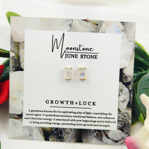 Pendientes de Plata de Ley 925 con Piedra Lunar Arcoíris en Corte Baguette - Product Image 5