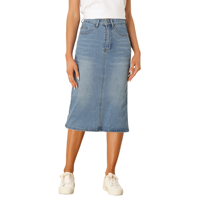 Jupes en jean délavé pour femmes, été, grandes tailles, respirantes, écologiques, décontractées, droites, longueur genou, avec poches, design personnalisable
