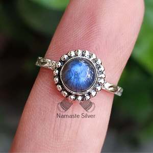 Handmade Boho Style Labradorite <b>Silver</b> <b>Ring</b> Natural Labradorite Gemstone <b>Set</b> in Sterling <b>Silver</b> Cut Stone Jewelry Gift for Her - Product Image 1