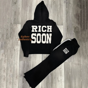 Ensemble de pantalons de survêtement à capuche surdimensionnés de luxe personnalisés pour hommes poids lourd 420 GSM respirant basiques coton/mélangé sérigraphie sweat à capuche garçon - Product Image 6