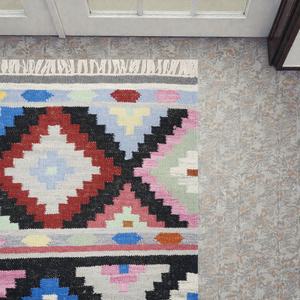 Alfombra Kilim Hecha a Mano, Ecológica, con Patrón Abstracto, Tejido Plano, de Lana, para Sala de Estar, Estilo Boho Tribal Moderno - Product Image 2