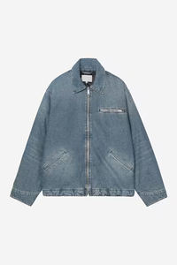 Veste en toile vintage lourde, logo personnalisé, taille surdimensionnée, denim délavé, lettre, veste zippée d'hiver pour homme - Product Image 4