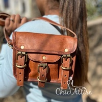 Tas selempang kulit kambing asli alami, buatan tangan, gaya Vintage tali tunggal dengan katun kulit asli kanvas lapisan pola permen