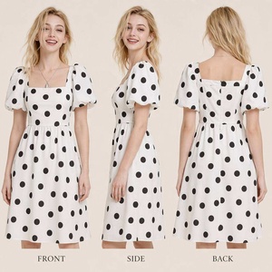 Vestido de mujer Sorority Arrive vintage retro con cintura natural, estampado digital de lunares, tejido, hasta la rodilla, transpirable, para verano y jardín. - Product Image 1