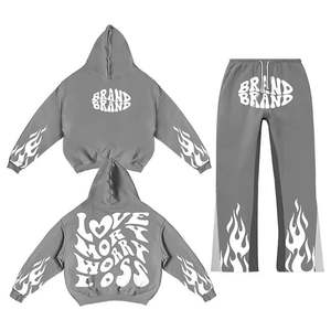 Custom Essentials 2 Piece Jogger Set Algodón Zip Up Sudadera con capucha y Jogger Set Ácido Wash Chándales Acampanados Apilados Chándales Para Hombres - Product Image 1