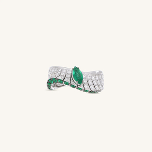 Luxury Women Emerald Cocktail <b>Ring</b> Bowknot Design Pave Set Diamonds 18K Gold Fine Jewelry Party <b>Statement</b> <b>Ring</b> - Product Image 1
