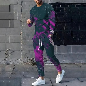 Printemps et automne costume de sport pour hommes sweat à capuche doublé polaire + pantalons de survêtement 2 ensembles étiquette en cuir broderie vêtements pour hommes - Product Image 2