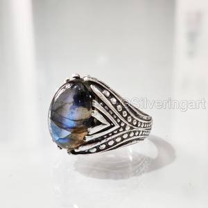Bague pour homme en argent sterling 925 avec pierre précieuse labradorite bleue naturelle, style ottoman oriental, cadeau de Noël, vente en gros - Product Image 2