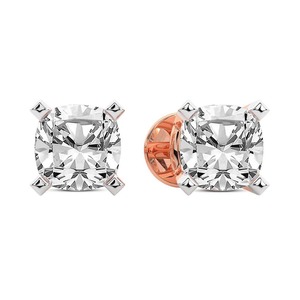 Boucles d'oreilles clous en diamant de laboratoire taillé en coussin, 1 carat total, couleur F-G, clarté VS, quatre griffes, or blanc 14K, éclat carré doux - Product Image 3