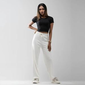 Vente en gros d'usine Hesayep Pantalon de jogging élastique taille haute décontracté pour femmes Logo personnalisé Pantalon de survêtement à jambes larges été - Product Image 1