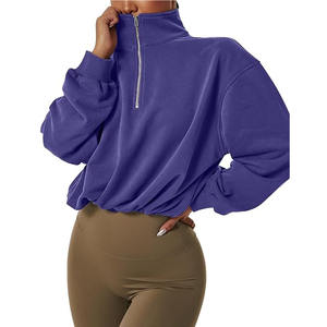 Haut court pour femme à demi-zip, col montant, manches longues, respirant, séchage rapide, vêtements de fitness, taille plus, haut court pour femme - Product Image 1