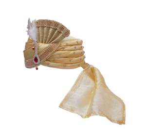 Men Wedding Safa Pagri/Pagdi for Groom (Off-<b>White</b> Golden Colour, Size: 22 to 22.5 Inch) - Product Image 2