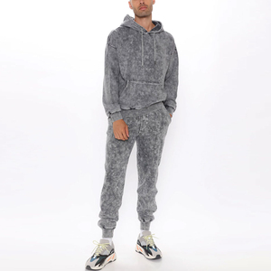 Ensemble de sweat à capuche vintage évasé brodé avec patch en détresse pour hommes survêtements délavés à l'acide pantalons de survêtement Streetwear Sun Fade Winter Pakistan - Product Image 1