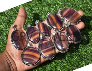 Vente en gros de pendentifs ethniques en argent sterling 925 faits à la main en lot de pierres précieuses en fluorite naturelle pour les mariages, les anniversaires et les fêtes - Product Image 2