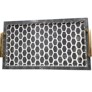 Bandeja con incrustaciones de hueso hecha a mano para servir alimentos, bandeja negra con incrustaciones de diseñador para el hogar, restaurante, muebles, bandeja de café - Product Image 4