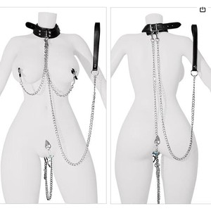 Collar de Cuero SM con Pinzas Metálicas para Pezones, Accesorios Íntimos para Parejas Adultas - Product Image 4