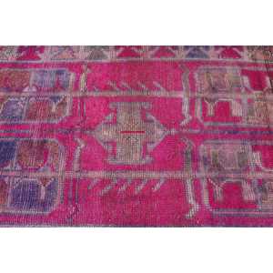 Tapis vintage, tapis turc de 3,2 x 12,4 pieds, tapis en laine abstrait rose et violet - Product Image 5