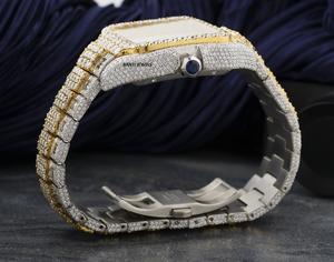 Reloj de Lujo con Incrustaciones de Moissanita en Dos Tonos, Esfera Dorada, Estilo Hip Hop, Automático, con Diamantes - Product Image 5