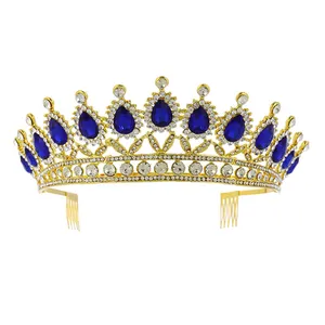 Coroa e tiaras nupciais coloridas do casamento Couronne da gota de água do ODM com pente Bling Diademas dourados para a personalização