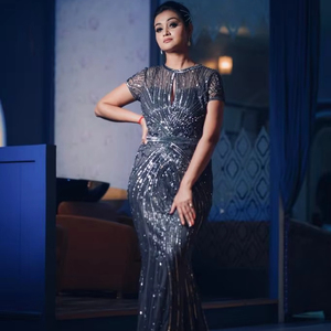 Vestido de fiesta de línea A con lentejuelas y perlas bordadas en la espalda para mujer, vestido de noche sin mangas para fiesta - Product Image 1