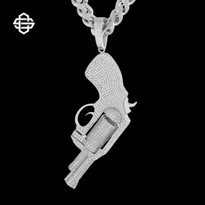 Collar de Pistola Revólver con Incrustaciones de Diamantes de Imitación, Joyería Hip Hop, Chapado en Oro de 18K, Micro Pavé, para Hombre - Product Image 6