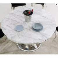 Tables à manger rectangulaires et rondes de haute qualité, modernes et luxueuses, 6 places, pour la maison et l'hôtel, en acier inoxydable argenté avec plateau en marbre