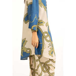 Conjunto de Dos Piezas para Mujer, Color Beige, Estampado, Estilo Casual, Tela Crepé, Largo hasta la Rodilla, Sin Cuello, Tres Cuartos, para Primavera/Verano - Product Image 4