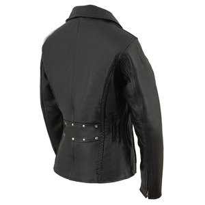 Chaqueta de Motociclista de Cuero Negra para Mujer, Cierre Asimétrico, Cuello Plegable, Resistente al Viento, Diseño Personalizado de Primera Calidad, Venta al Por Mayor - Product Image 5