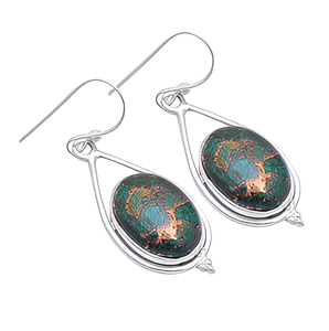 Green Copper Turquoise Oval Cab 925 <b>Sterling</b> <b>Silver</b> Hook <b>Dangle</b> <b>Earrings</b> Jewelry Fancy Romantic <b>Earring</b> for Wedding, Anniversary - Product Image 4