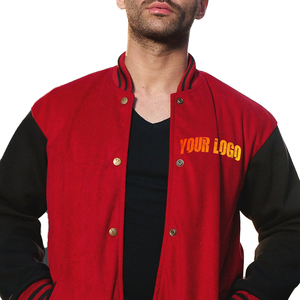 แจ็กเก็ตเบสบอลขนแกะสำหรับผู้ชายเสื้อแจ็กเก็ตมีฮู้ดสีดำและแดงแบบเรียบ - Product Image 5