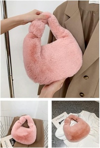 Winter Fashion Small Cute Custom Plush Handbag <b>Fur</b> Tote Fluffy Bag for Women Closure and Pearl Chain Shoulder Strap - Product Image 3