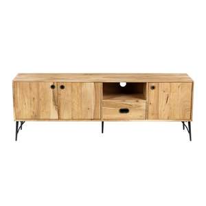Contemporary Solid Walnut <b>TV</b> Stand with Metal <b>Legs</b> 3 Doors 1 Drawer High Quality Living Room Furniture for 60-64in <b>TVs</b> - Product Image 1