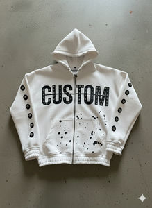 เสื้อฮู้ดดี้ผ้าฟลีซเทอร์รี่เนื้อหนานุ่มพิเศษ ดีไซน์ประดับหมุด พร้อมโลโก้สกรีน ทรงโอเวอร์ไซส์ ทรงบ็อกซี่ ซิปหน้า แบบยูนิเซ็กส์ - Product Image 4