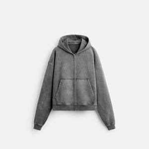 Sweat-shirt unisexe à capuche entièrement zippé, délavé à l'acide, couleur unie, mélange de coton, style streetwear décontracté basique, vente en gros, fournisseur OEM - Product Image 5